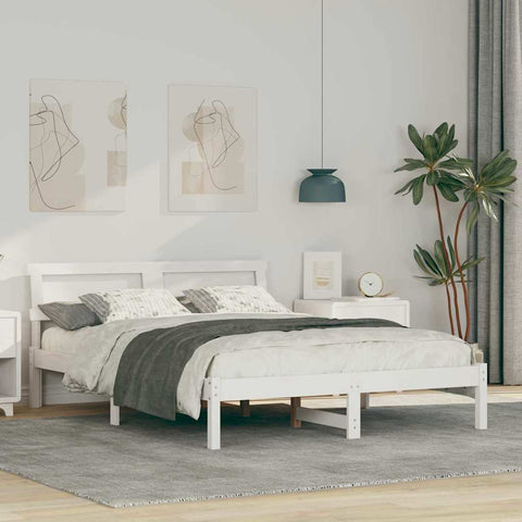 vidaXL Bed Frame with Headboard White 135 x 190 cm Solid pine wood