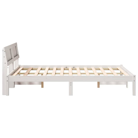 vidaXL Bed Frame with Headboard White 135 x 190 cm Solid pine wood