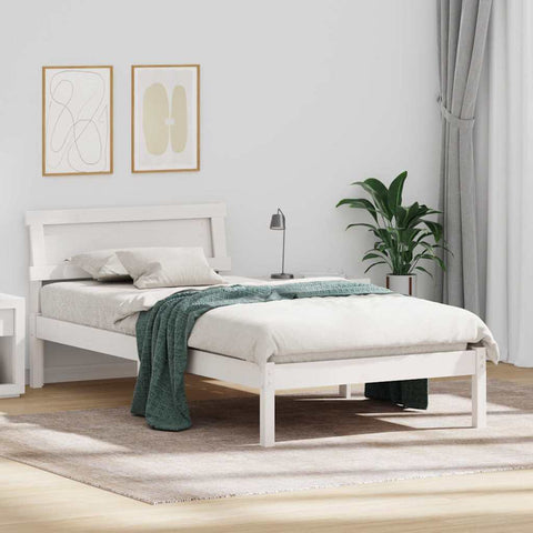 vidaXL Bed Frame with Headboard White 90 x 200 cm Solid pine wood