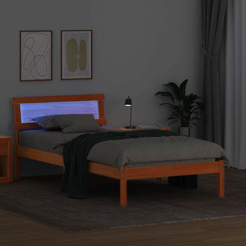 vidaXL Bed Frame with Headboard Wax brown 90 x 200 cm Solid pine wood