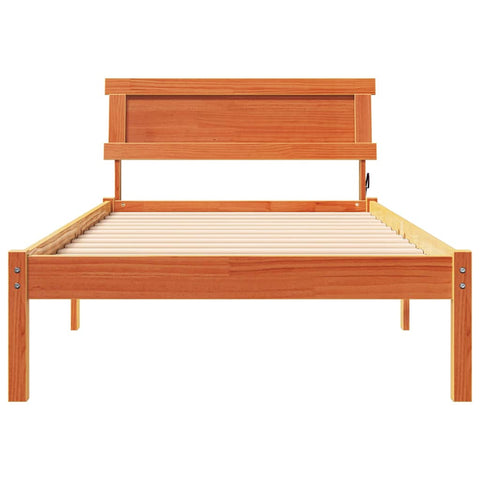vidaXL Bed Frame with Headboard Wax brown 80 x 200 cm Solid pine wood