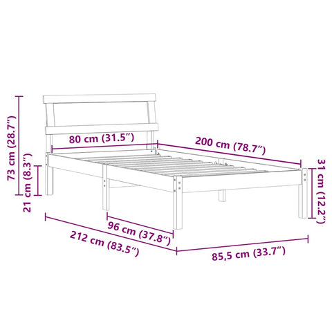 vidaXL Bed Frame with Headboard Wax brown 80 x 200 cm Solid pine wood