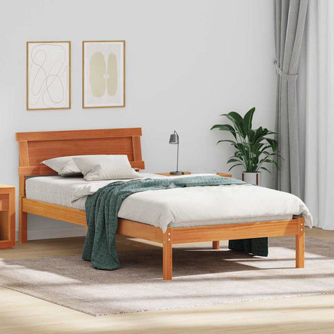 vidaXL Bed Frame with Headboard Wax brown 90 x 190 cm Solid pine wood