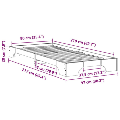 vidaXL Floor Bed Frame with Storage White 90 x 210 cm Wood