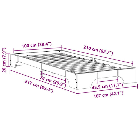 vidaXL Floor Bed Frame with Storage White 100 x 210 cm Wood