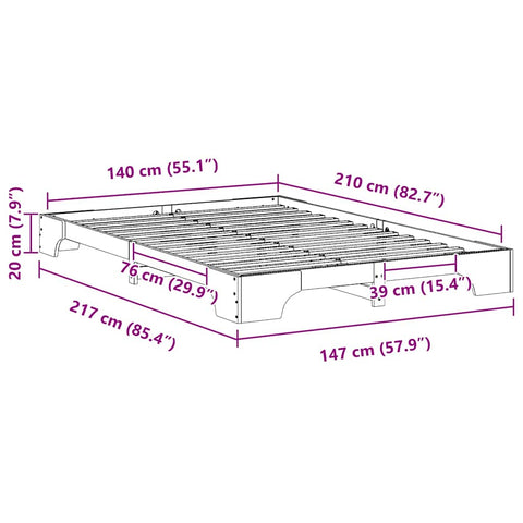 vidaXL Floor Bed Frame with Storage Brown 140 x 210 cm Wood