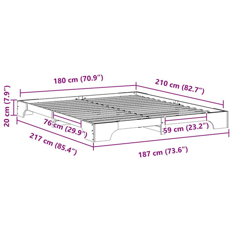 vidaXL Floor Bed Frame Brown 180 x 210 cm Solid pine wood