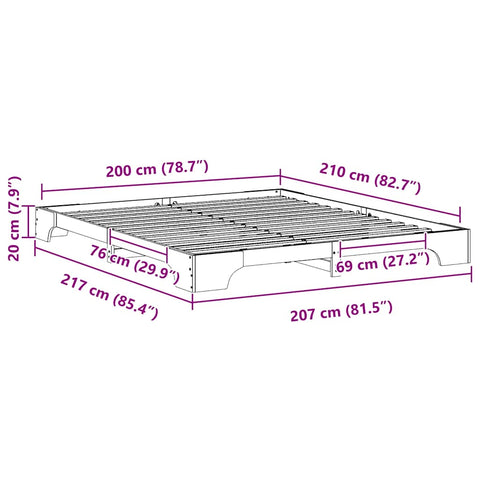 vidaXL Floor Bed Frame with Storage Brown 200 x 210 cm Wood