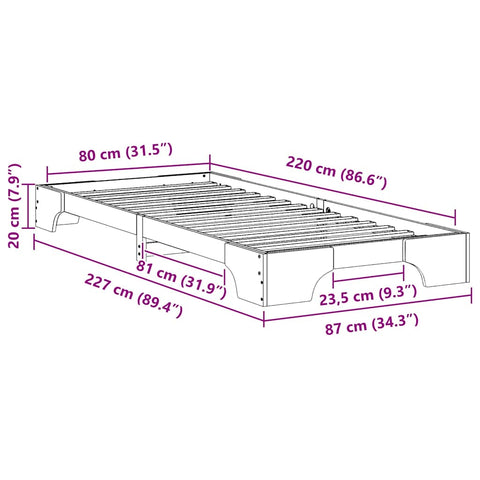 vidaXL Floor Bed Frame with Storage White 80 x 220 cm Wood