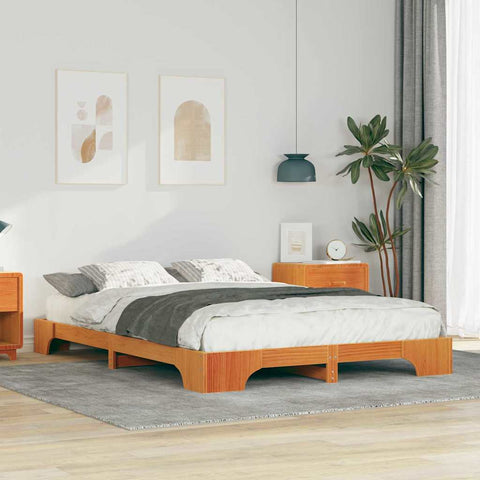 vidaXL Floor Bed Frame with Storage Brown 140 x 220 cm Solid pine wood