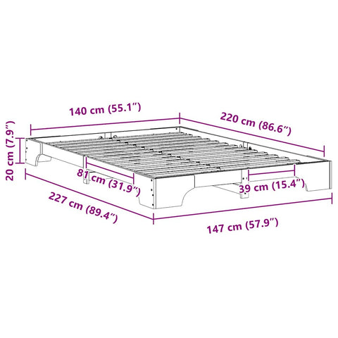 vidaXL Floor Bed Frame with Storage Brown 140 x 220 cm Solid pine wood