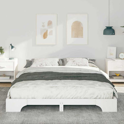 vidaXL Floor Bed Frame with Storage White 160 x 220 cm Solid pine wood
