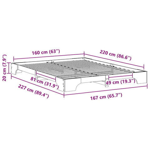 vidaXL Floor Bed Frame with Storage White 160 x 220 cm Solid pine wood
