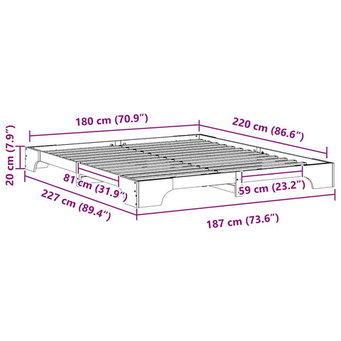 vidaXL Floor Bed Frame with Storage White 180 x 220 cm Solid pine wood