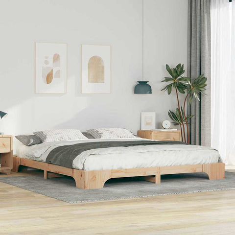 vidaXL Floor Bed Frame with Storage Brown 200 x 220 cm Solid pine wood