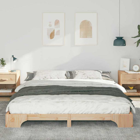 vidaXL Floor Bed Frame with Storage Brown 200 x 220 cm Solid pine wood