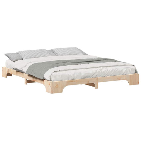 vidaXL Floor Bed Frame with Storage Brown 200 x 220 cm Solid pine wood