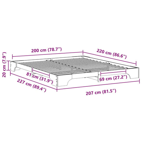 vidaXL Floor Bed Frame with Storage Brown 200 x 220 cm Solid pine wood