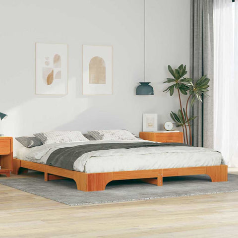 vidaXL Floor Bed Frame with Storage Brown 200 x 220 cm Solid pine wood