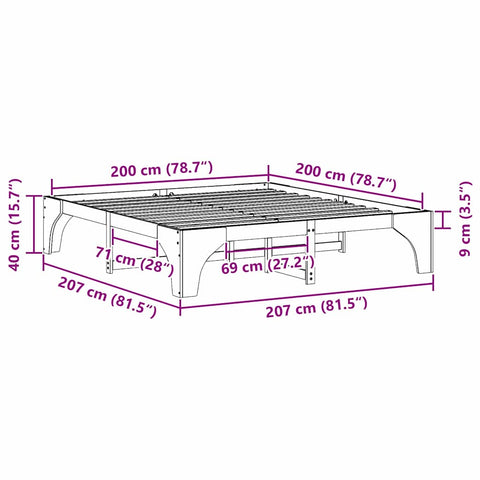 vidaXL Floor Bed Frame with Storage Brown 200 x 200 cm Solid pine wood