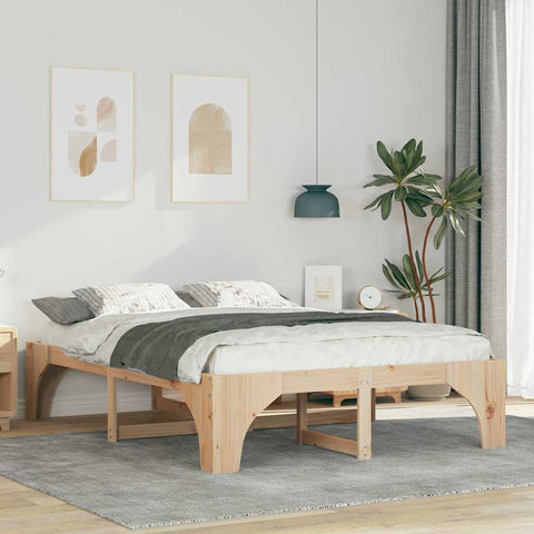 vidaXL Floor Bed Frame with Storage Brown 150 x 200 cm Solid pine wood