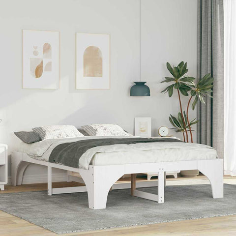 vidaXL Floor Bed Frame with Storage White 150 x 200 cm Solid pine wood