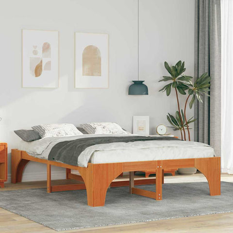 vidaXL Floor Bed Frame with Storage Brown 150 x 200 cm Solid pine wood