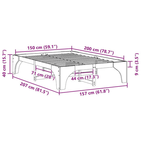vidaXL Floor Bed Frame with Storage Brown 150 x 200 cm Solid pine wood