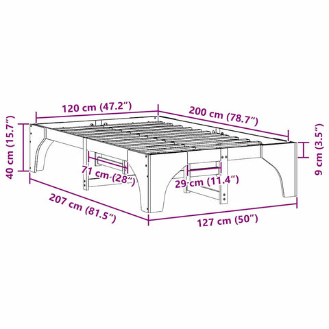 vidaXL Floor Bed Frame with Storage White 120 x 200 cm Solid pine wood