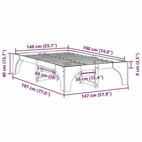 vidaXL Floor Bed Frame White 140 x 190 cm Solid pine wood