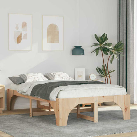 vidaXL Floor Bed Frame with Storage Brown 135 x 190 cm Pine wood
