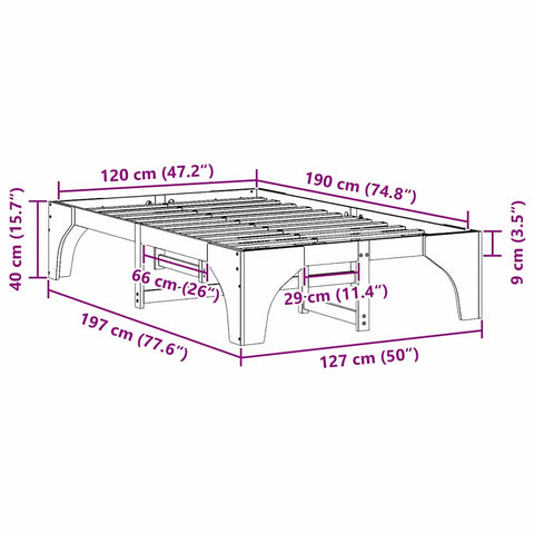 vidaXL Floor Bed Frame with Storage Brown 120 x 190 cm Solid pine wood