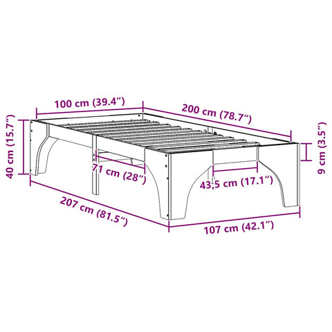 vidaXL Floor Bed Frame with Storage Brown 100 x 200 cm Solid pine wood