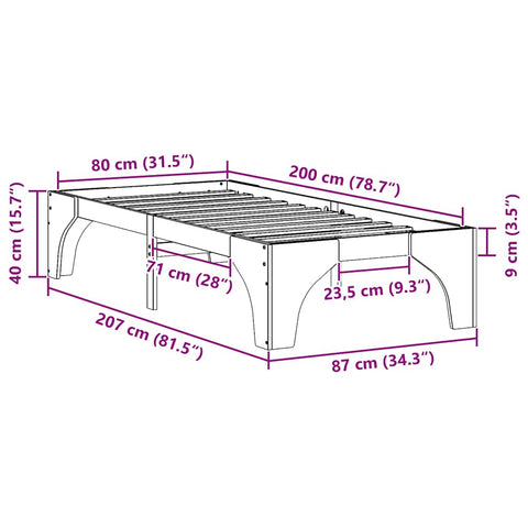 vidaXL Floor Bed Frame with Storage White 80 x 200 cm Solid pine wood