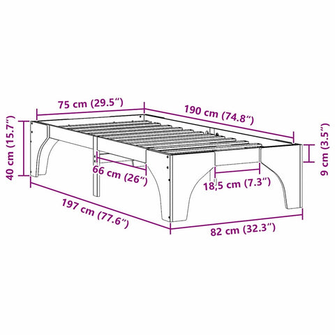 vidaXL Floor Bed Frame with Storage Brown 75 x 190 cm Solid pine wood