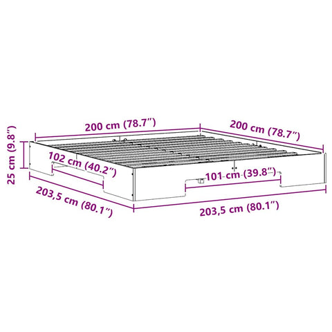 vidaXL Floor Bed Frame with Storage Brown 200 x 200 cm Solid pine wood