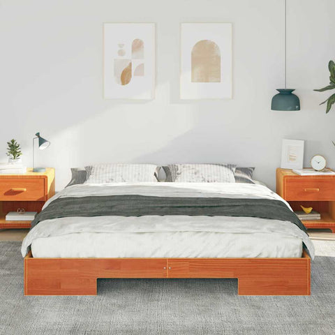 vidaXL Floor Bed Frame with Storage Brown 200 x 200 cm Solid pine wood