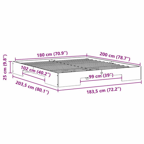 vidaXL Floor Bed Frame White 180 x 200 cm Solid pine wood