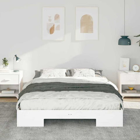 vidaXL Floor Bed Frame with Storage White 160 x 200 cm Solid pine wood