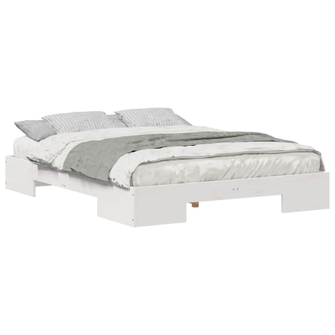 vidaXL Floor Bed Frame with Storage White 160 x 200 cm Solid pine wood