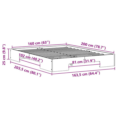 vidaXL Floor Bed Frame with Storage Brown 160 x 200 cm Solid pine wood