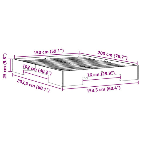 vidaXL Floor Bed Frame with Storage Brown 150 x 200 cm Solid pine wood