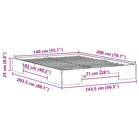 vidaXL Floor Bed Frame with Storage Brown 140 x 200 cm Solid pine wood