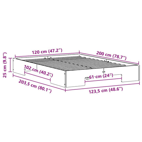 vidaXL Floor Bed Frame with Storage White 120 x 200 cm Solid pine wood