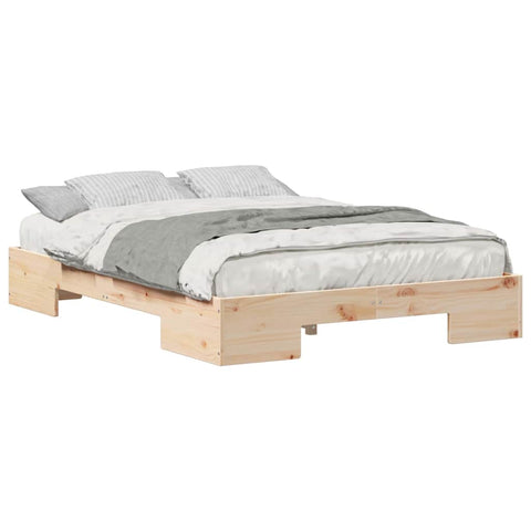 vidaXL Floor Bed Frame with Storage Brown 135 x 190 cm Solid pine wood