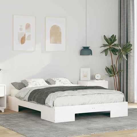 vidaXL Floor Bed Frame with Storage White 135 x 190 cm Solid pine wood