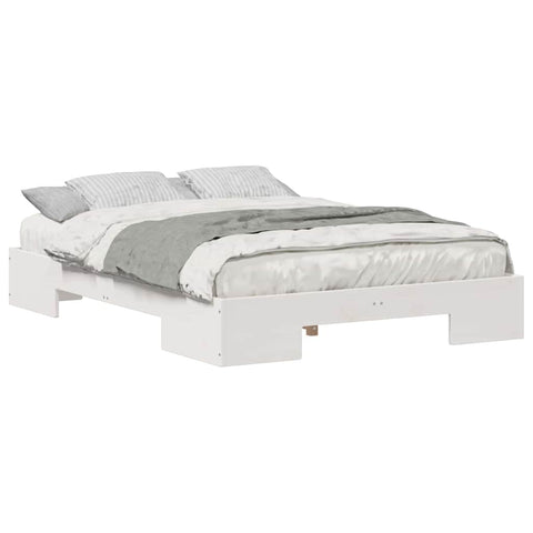 vidaXL Floor Bed Frame with Storage White 135 x 190 cm Solid pine wood