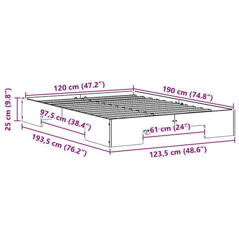 vidaXL Floor Bed Frame with Storage White 120 x 190 cm Solid pine wood