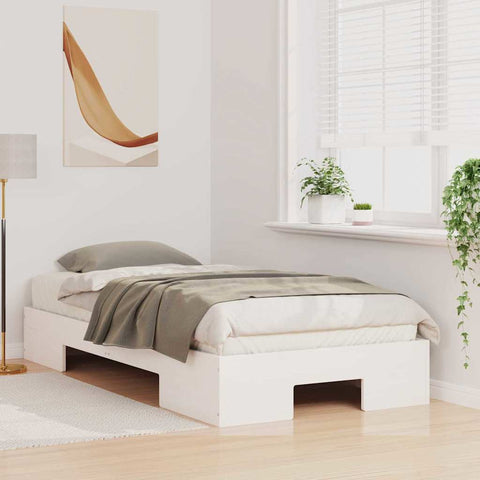 vidaXL Floor Bed Frame with Storage White 100 x 200 cm Solid pine wood