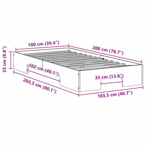 vidaXL Floor Bed Frame with Storage Brown 100 x 200 cm Solid pine wood